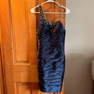 One shoulder navy dress